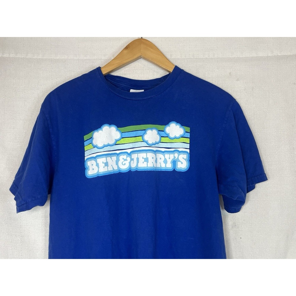Ben & Jerry's Blue Cloud Pattern T-shirt Staff Uniform 19x26" - Picture 3 of 7